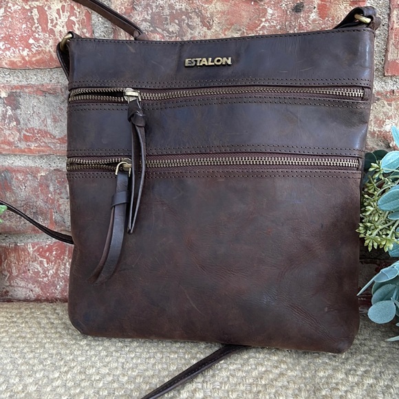 Beautiful Estalon leather adjustable crossbody. - Picture 1 of 10